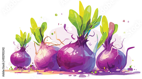 Hand drawn colorful onion micro-green sprouts sketc photo