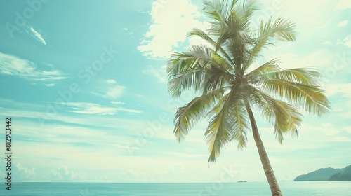 Retro vintage style summer sea view with coconut tree at Perhentian island Malaysia   Generative AI