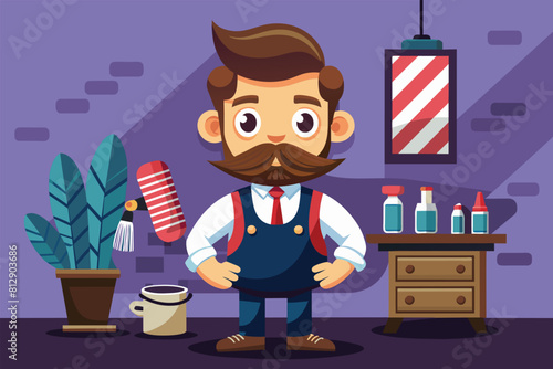 A bearded man standing in front of a cabin in a rural setting, Cabin fever Customizable Cartoon Illustration