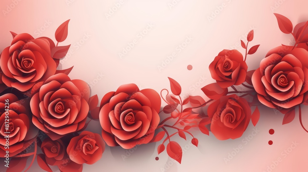 Paper Effect greeting card concept illustration of Valentines Day, adorned with classic styles color roses and heartfelt wishes