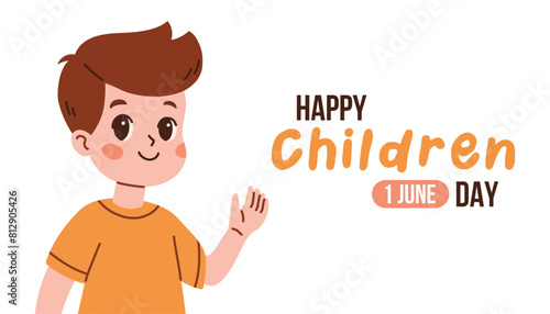 International childrens day. Vector of happy childrens day background poster with happy kid for poster, banner, card.