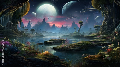 fantasy dark landscape of magical environment.