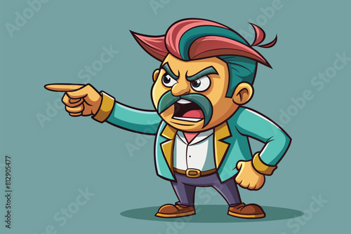 A cartoon man with a pointed finger pointing at something off-screen, Blaming Customizable Cartoon Illustration