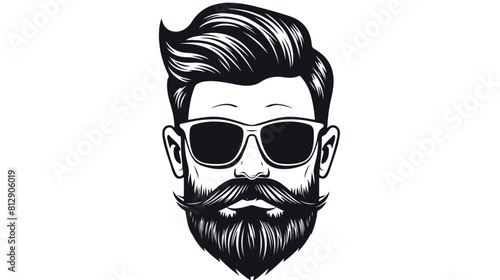 Hand drawn hipster hairstyle beard and mustache ske photo