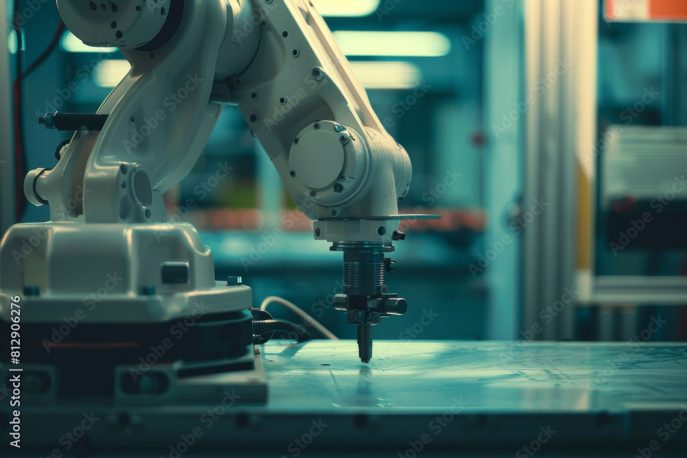 Fototapeta premium Automated Robotic Arm in Industrial Manufacturing Setting