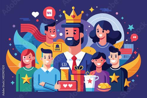 A group of individuals wearing crowns on their heads, Brand loyalty Customizable Disproportionate Illustration