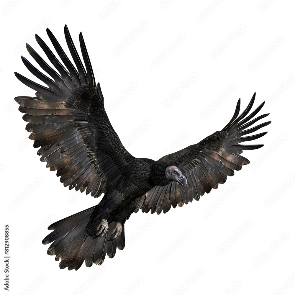 Obraz premium Black crow in flight (Coragyps atratus) isolated on transparent background