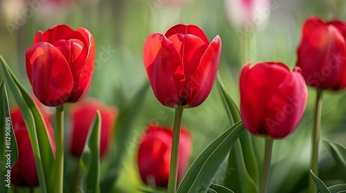 Striking red tulips swaying in a gentle breeze  graceful and vibrant.