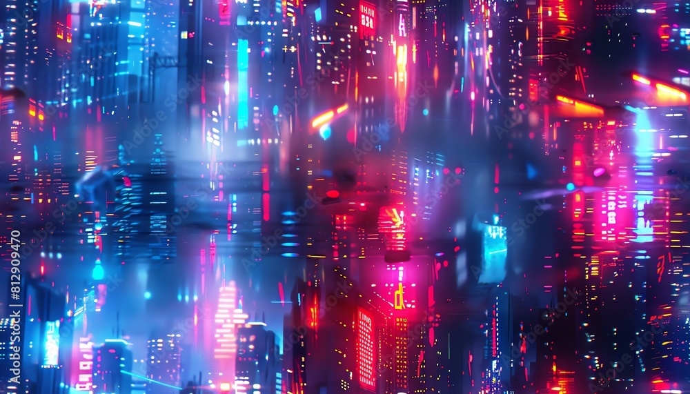 Immerse in a neon-lit cyberpunk cityscape rendered with bold shapes and digital glitches Experiment with unexpected perspectives to unveil a twist in each detail Immerse in a neon-lit cyberpunk cityscape rendered with bold shapes and digital glitches Experiment with unexpected perspectives to unveil a twist in each detail