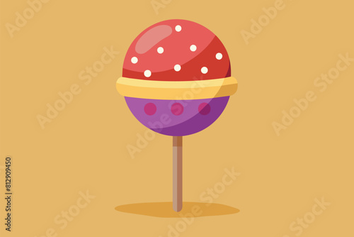 Vibrant lollipop with polka dots on stick against a plain background, Cake pop Customizable Disproportionate Illustration