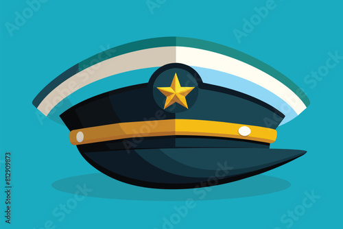 A captain hat featuring a star on top, perfect for adding a unique touch to your outfit or costume, Captain hat Customizable Semi Flat Illustration