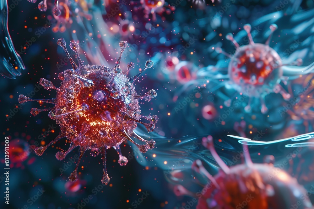 Nano Technology Macro Close-Up Nanobot Attacking Bacteria Virus Cells,Scientific Nanobot Battle Against Pathogens Nano Technology Macro Close-Up Nanobot Attacking Bacteria Virus Cells,Scientific Nanobot Battle Against Pathogens