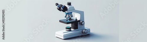 An isometric 3D illustration of a hightech microscope, detailed and realistic, isolated on white background