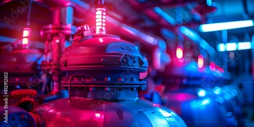 Closeup of central heating station in dramatic lighting highlighting environmental concerns. Concept Environmental Concerns, Central Heating Station, Dramatic Lighting, Closeup Photography photo