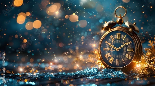 Elegant Glittering Golden Clock Countdown to Sparkling New Year