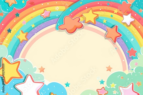 Cute Cartoon Frame Design with Blue Background and Star Border,Childrens Book Illustration Style Frame with Stars on Blue