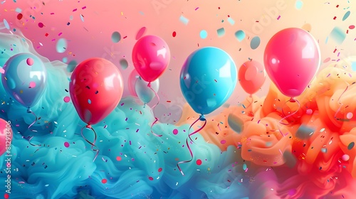 Vibrant and Joyful New Year 2025 with Colorful Balloons and Confetti