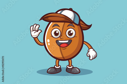 Cartoon peanut character wearing a hat in a customizable illustration, Coffee bean Customizable Cartoon Illustration