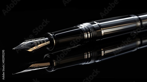 A beautiful fountain pen is captured in an underexposed photo against a black background, highlighting its elegance and sophistication.