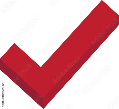 3D Red Tick, Red Check Mark Isolated Icon	
