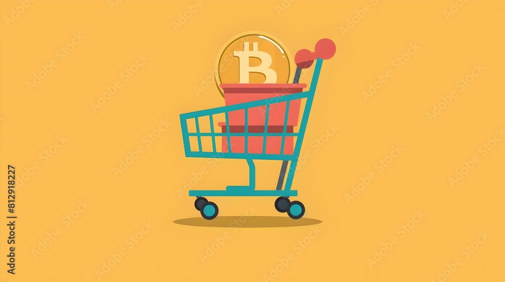 Bitcoin Shopping Cart Representing Digital Currency and Online Commerce in Minimal Modern Flat Graphic Style Bitcoin Shopping Cart Representing Digital Currency and Online Commerce in Minimal Modern Flat Graphic Style