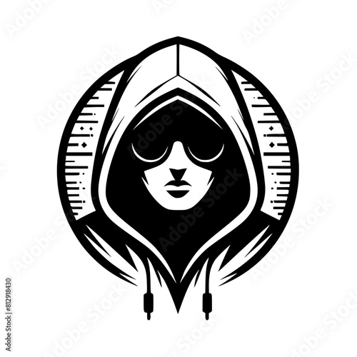 Mysterious Hooded Hacker in Black and White – Vector Illustration on Cybersecurity, Anonymity, and Digital Safety