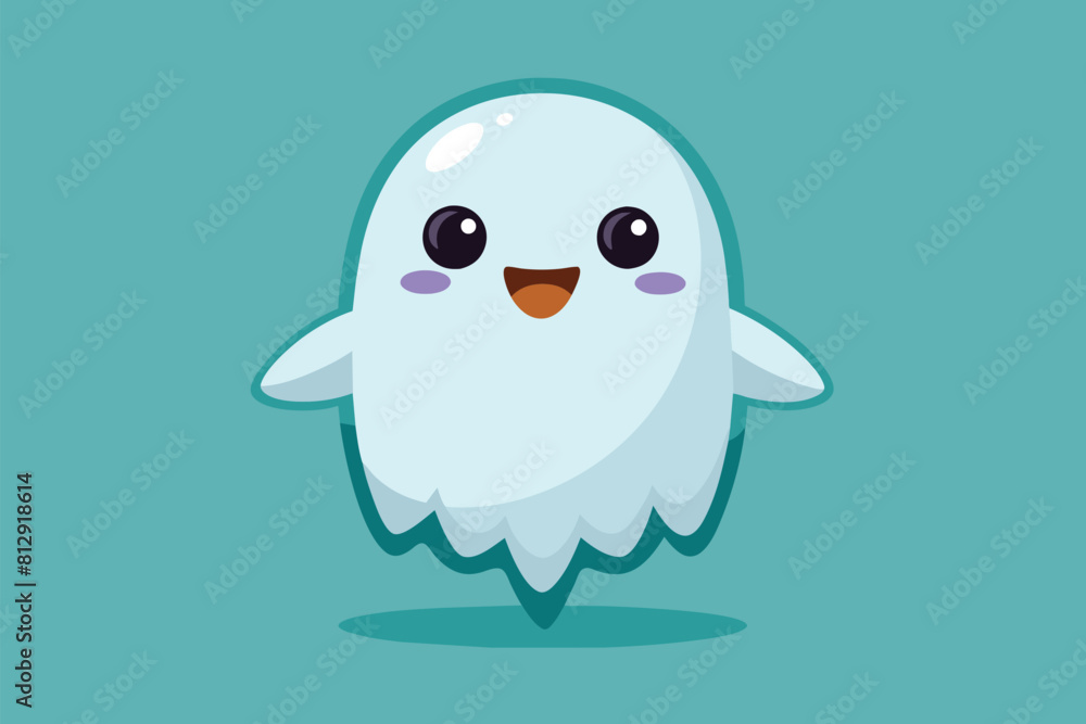 Cute white ghost with big eyes, on a blue background, in a customizable and disproportionate illustration, Cute ghost Customizable Disproportionate Illustration Cute white ghost with big eyes, on a blue background, in a customizable and disproportionate illustration, Cute ghost Customizable Disproportionate Illustration