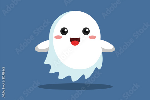 A customizable semi-flat illustration of a cute cartoon ghost with a big smile on its face, Cute ghost Customizable Semi Flat Illustration