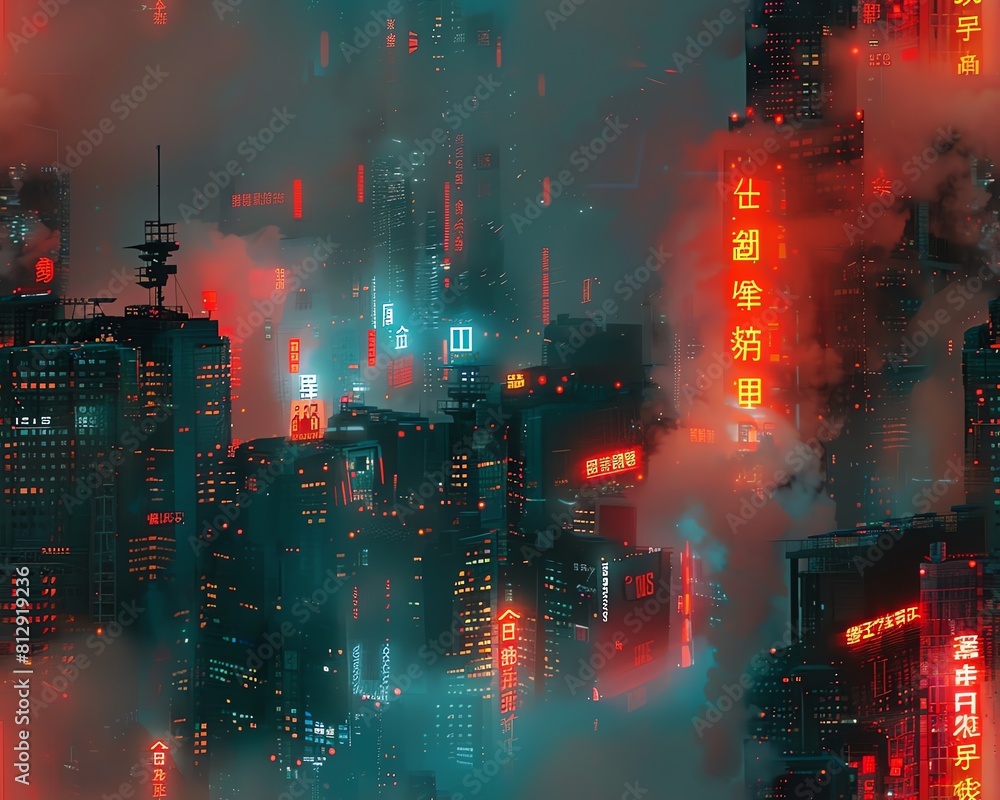 Fototapeta premium Illustrate a dystopian cityscape in a mix of digital and traditional mediums