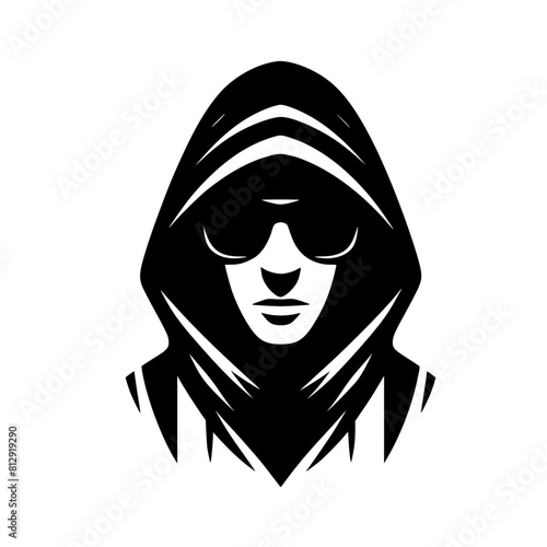 Mysterious Hooded Hacker in Black and White – Vector Illustration on Cybersecurity, Anonymity, and Digital Safety