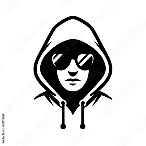 Mysterious Hooded Hacker in Black and White – Vector Illustration on Cybersecurity, Anonymity, and Digital Safety