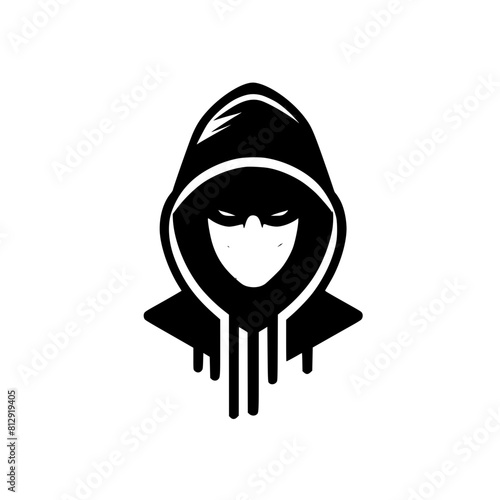 Mysterious Hooded Hacker in Black and White – Vector Illustration on Cybersecurity, Anonymity, and Digital Safety