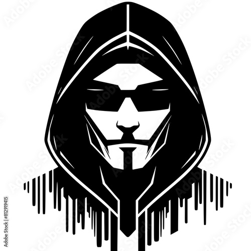 Mysterious Hooded Hacker in Black and White – Vector Illustration on Cybersecurity, Anonymity, and Digital Safety