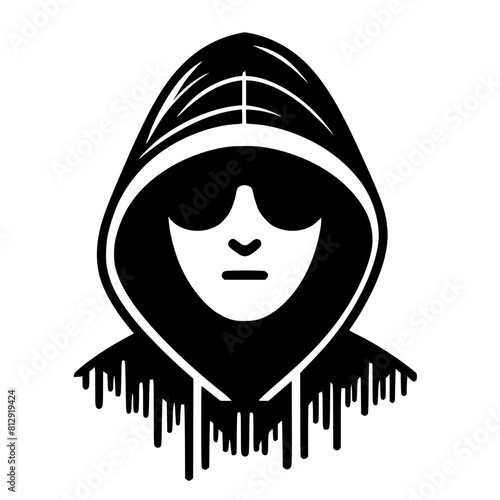 Mysterious Hooded Hacker in Black and White – Vector Illustration on Cybersecurity, Anonymity, and Digital Safety