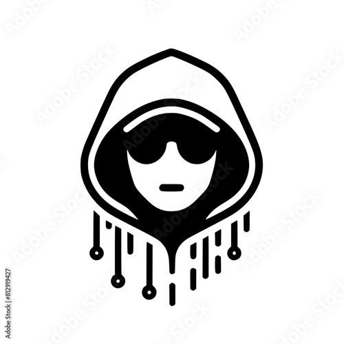 Mysterious Hooded Hacker in Black and White – Vector Illustration on Cybersecurity, Anonymity, and Digital Safety