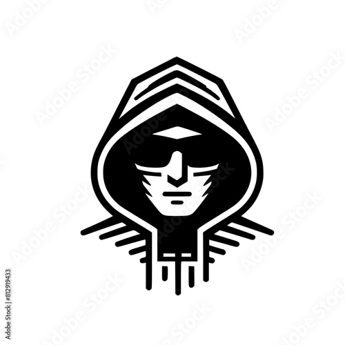 Mysterious Hooded Hacker in Black and White – Vector Illustration on Cybersecurity, Anonymity, and Digital Safety