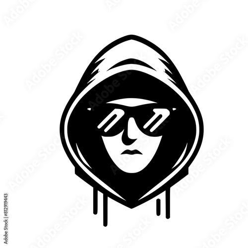 Mysterious Hooded Hacker in Black and White – Vector Illustration on Cybersecurity, Anonymity, and Digital Safety