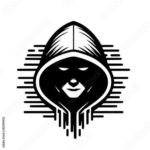 Mysterious Hooded Hacker in Black and White – Vector Illustration on Cybersecurity, Anonymity, and Digital Safety