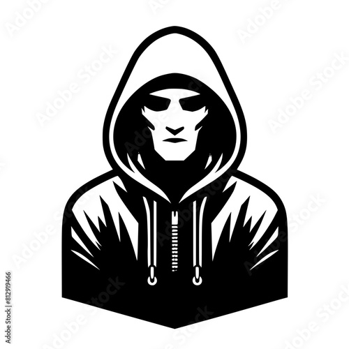 Mysterious Hooded Hacker in Black and White – Vector Illustration on Cybersecurity, Anonymity, and Digital Safety