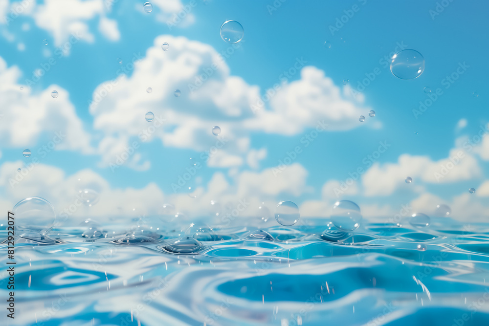 Image of a tranquil pool with gentle ripples and bubbles, reflecting the sky above in a hyper-realistic Image of a tranquil pool with gentle ripples and bubbles, reflecting the sky above in a hyper-realistic