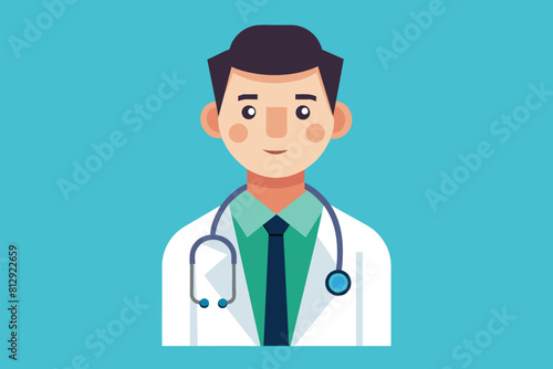 A male doctor wearing a green shirt and tie, Doctor Customizable Semi Flat Illustration
