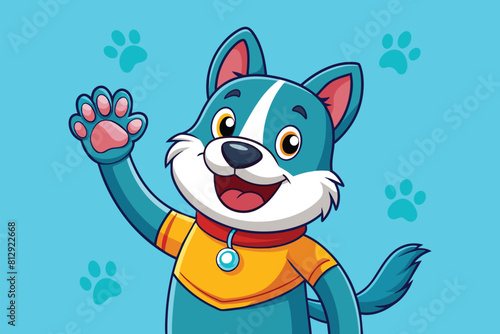 A cartoon dog performing a high five gesture with its paws raised up in the air  Dog high five Customizable Cartoon Illustration