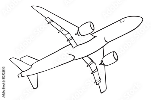 airplane outline sketch illustration.   Airplane minimalist line drawing logo flight outline. aircraft, Flying to the sky tourist business vacation concept aviation passenger jet bottom view. Travel 