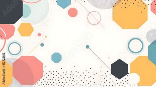 Vibrant Geometric Abstract Pattern with Overlapping Hexagon and Circle Shapes in Balanced Composition Adhering to Rule of Thirds on Clean White