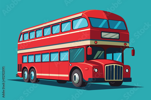 A red double decker bus stands out against a bright blue background, Double decker bus Customizable Disproportionate Illustration