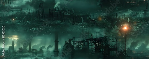 Craft a surrealistic masterpiece of an industrial wasteland