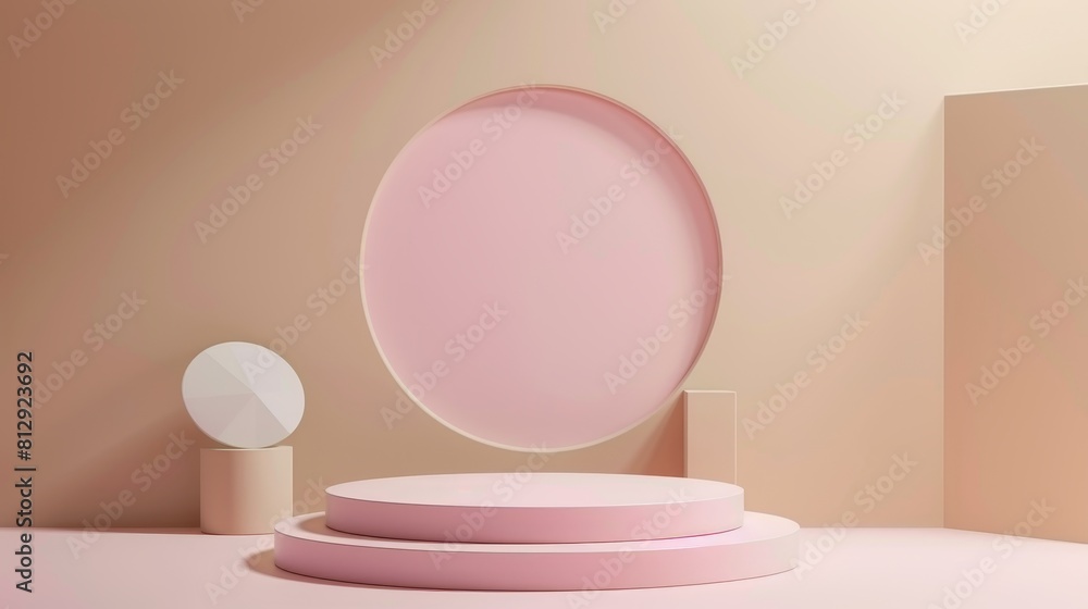 Pale Pink and White Round Podium, Background for Elegant Cosmetic Product Display 3D Pale Pink and White Round Podium, Background for Elegant Cosmetic Product Display 3D