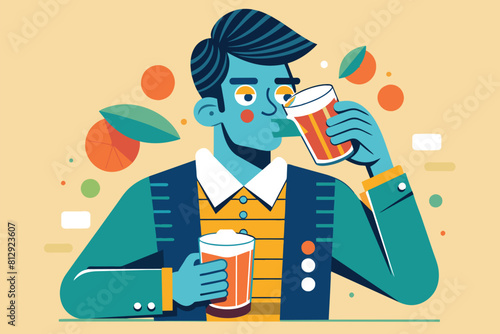 A woman is seated and drinking a glass of beer, Drinking shots Customizable Semi Flat Illustration