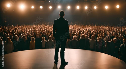 Man giving speech to audience. photo