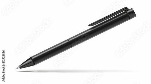 A mock-up features a black ballpoint pen with a cap in a vector illustration, presented on a white background.